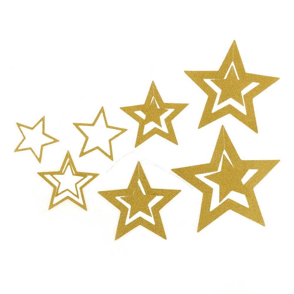 7 PCS Star Style Hanging Hollow Paper Star Garlands Chain For Holiday Home Shop Living Room Wedding Birthday Party Decoration (Golden)