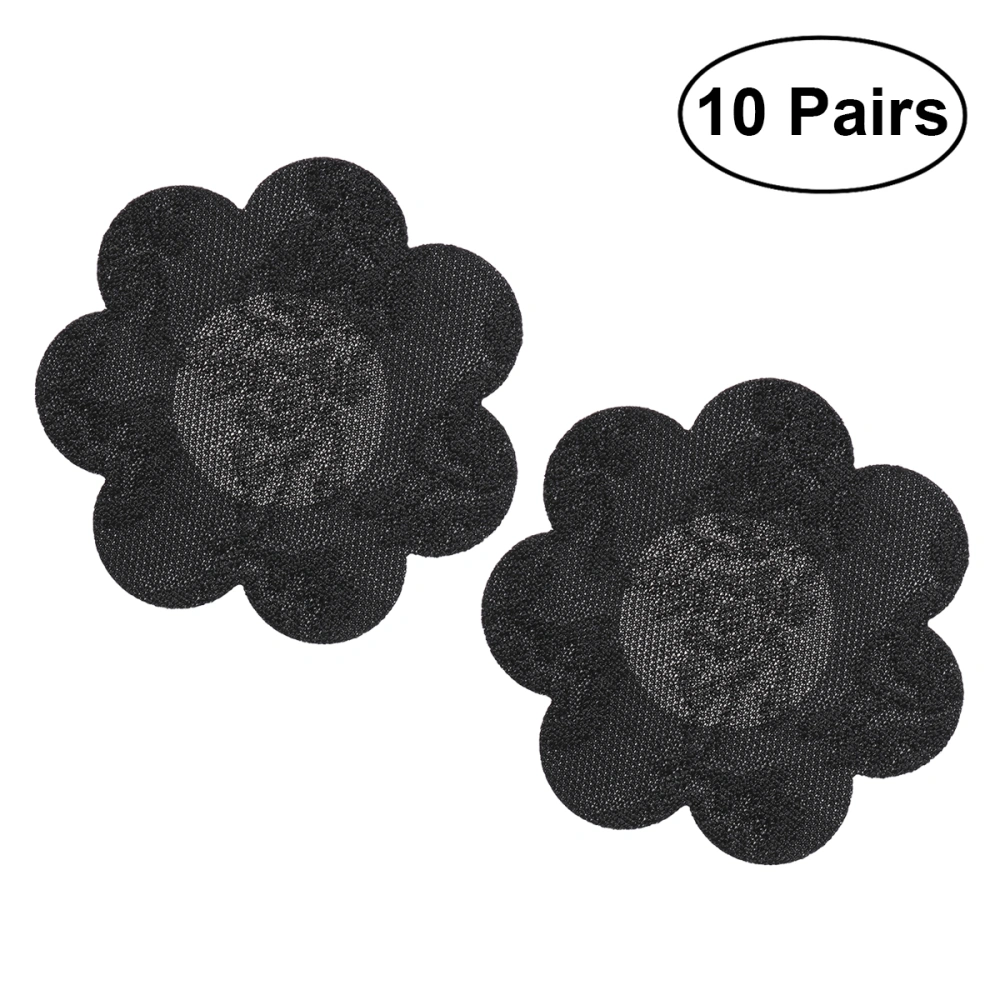 10 Pairs Women Sexy Adhesive Breast Petal Pasties One Time Use Cover Seamless Lace Pasties for Girls Women (Black)