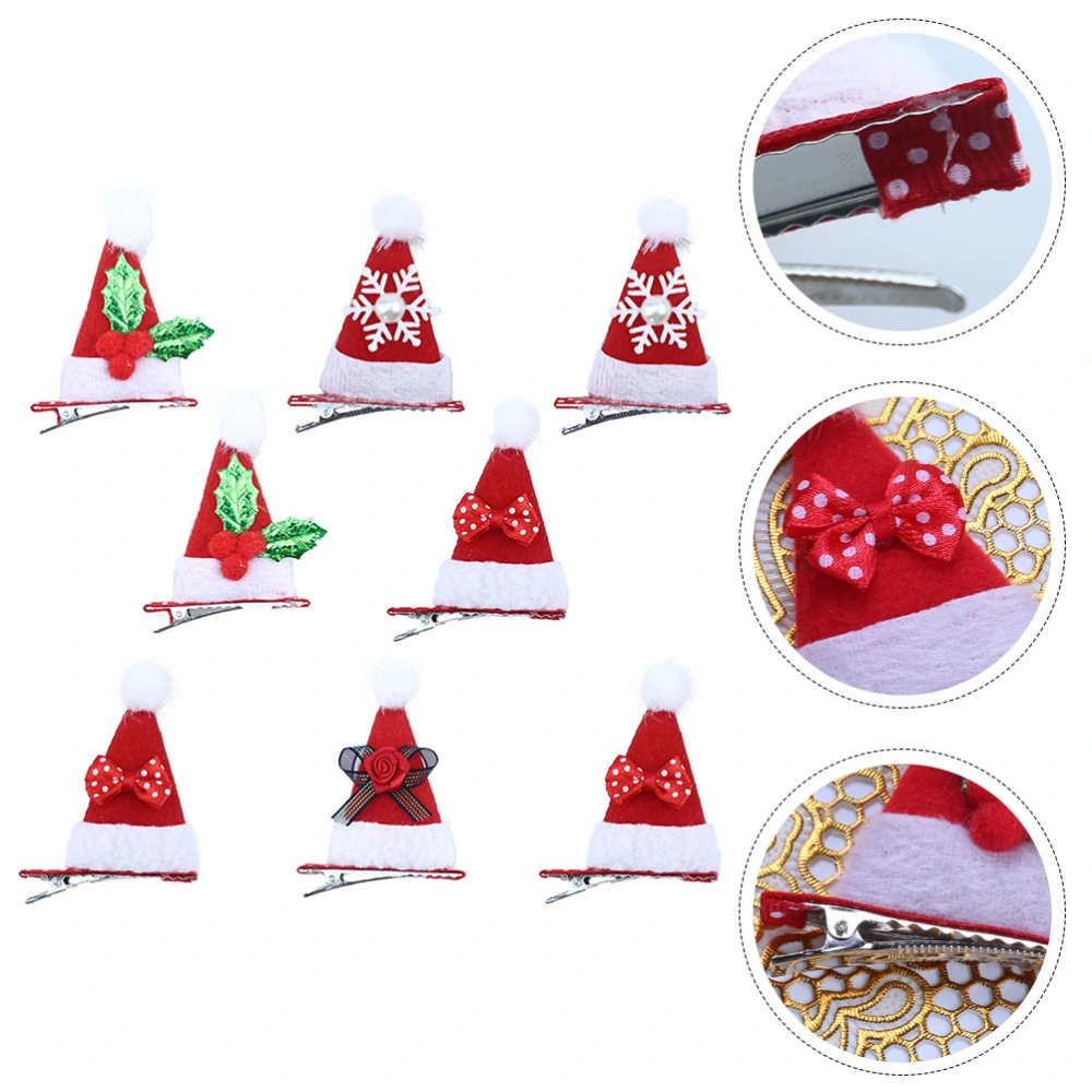 8pcs Creative Hair Bow Snowflake Pattern Hair Clips Christmas Hat Hair Clips