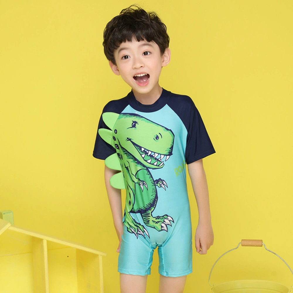 1pc Children Swimsuit Flat-angle One-piece Short-sleeved Quick-dry Wetsuit Cartoon Dinosaur Pattern Swim Clothes (XXL Suitable height 125-135cm)