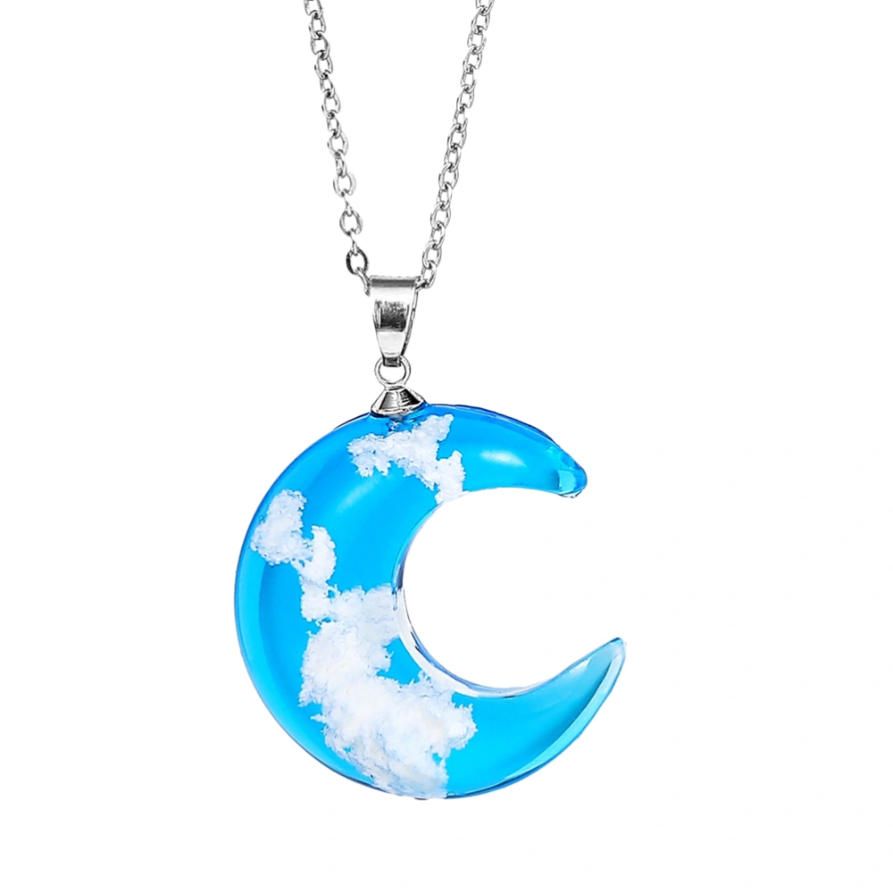 Blue Sky White Cloud Pendant Short Necklace Resin Moon Shape Collarbone Clavicle Chain Neck Jewelry for Gift