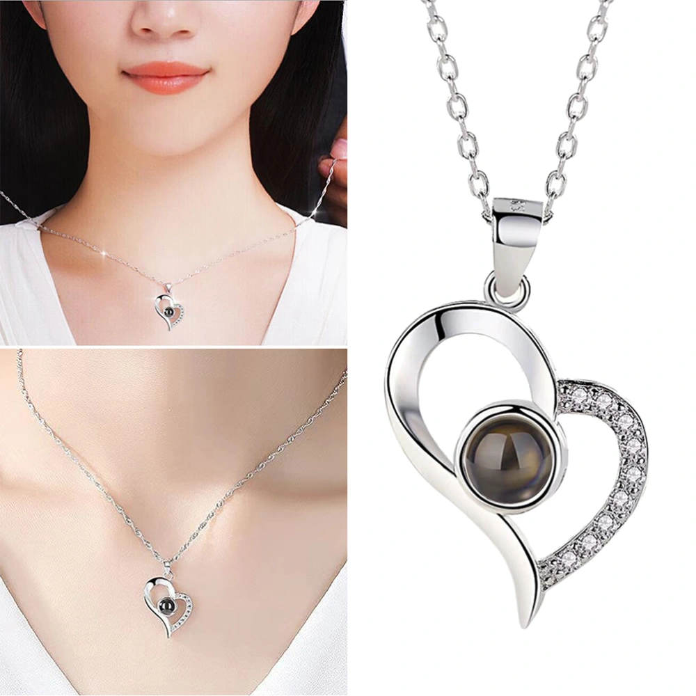 1pc Women Pendant Necklace Inlaid Diamond Chain Jewelries for Women Ladies Girls (Silver)