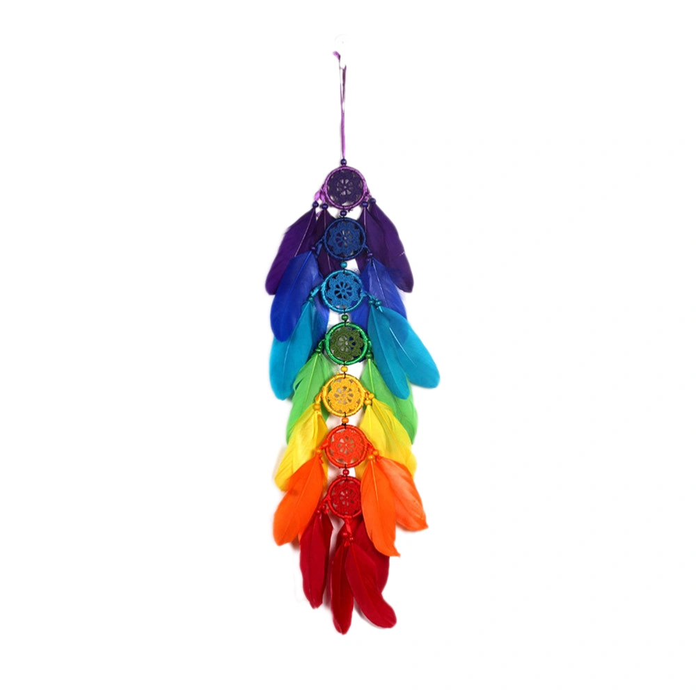 Rainbow Color Handmade Dreamcatcher Ornaments Wind Chimes Feather Dream Catchers with Seven Rings for Wedding Home Decorations