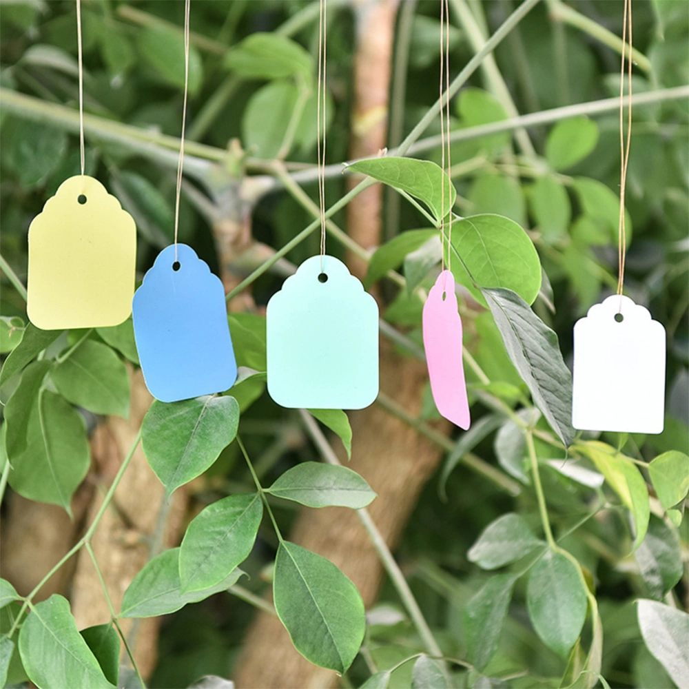 5 Sets/500pcs Unique Hanging Tags Plastic Waterproof Hanging Labels with Strap Line for Garden Daily Use (4.5x3cm, Mixed Color)