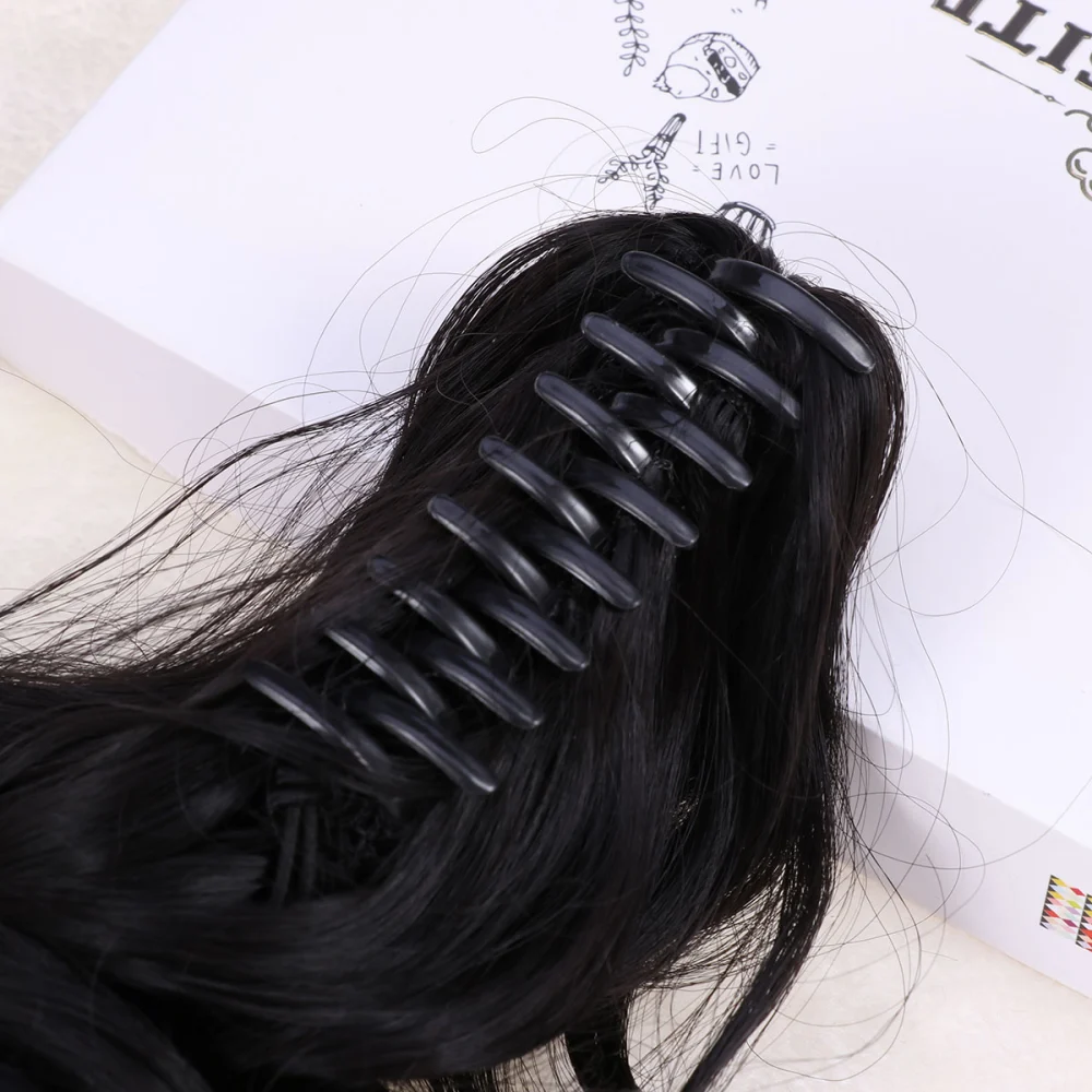 Long Wavy Ponytail Hair Extension Nature Looking Heat-Resisting Clip in Claw Synthetic Hairpiece(2#)