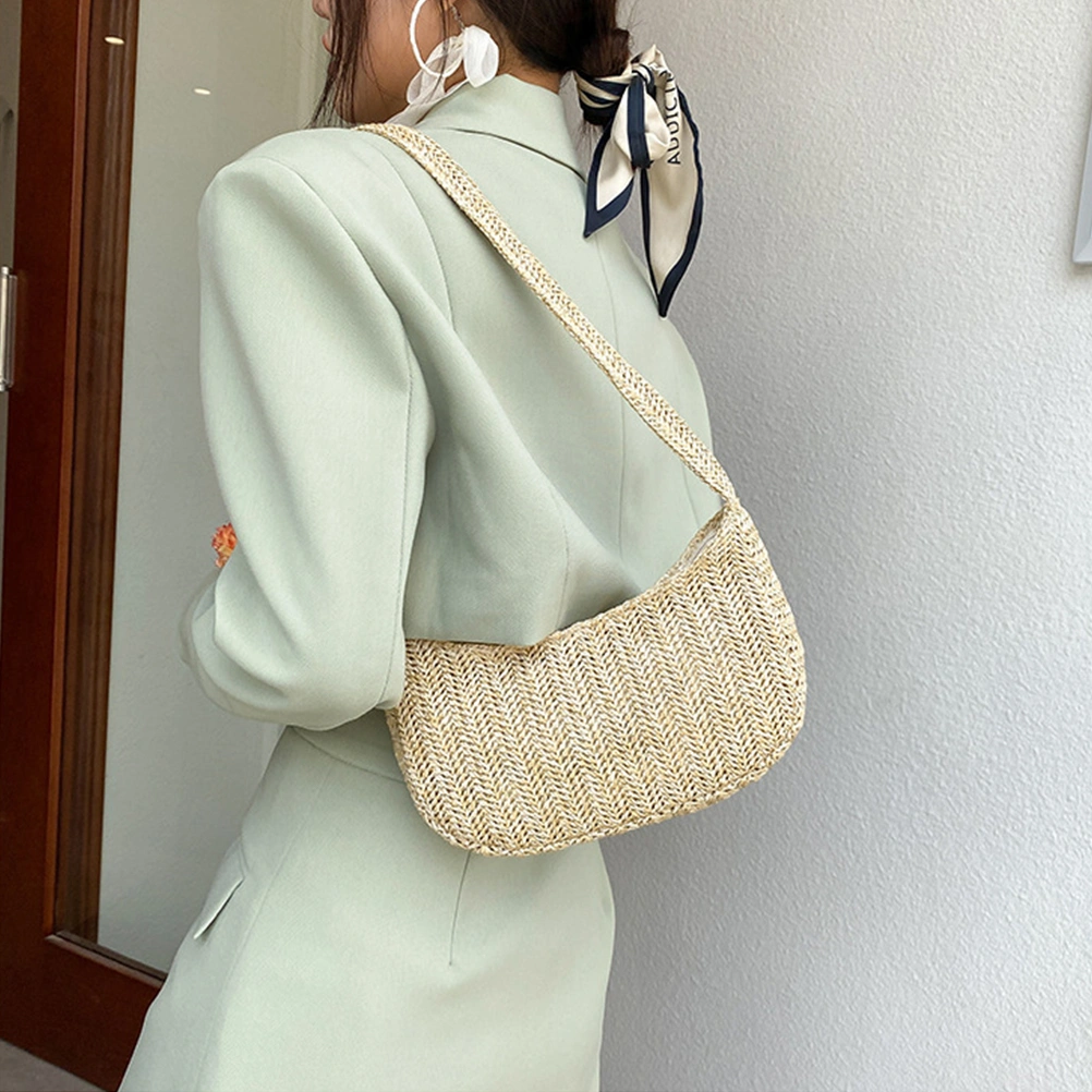 Fashion Crossbody Bag Solid Color Straw Woven Handbag Elegant Shoulder Bag
