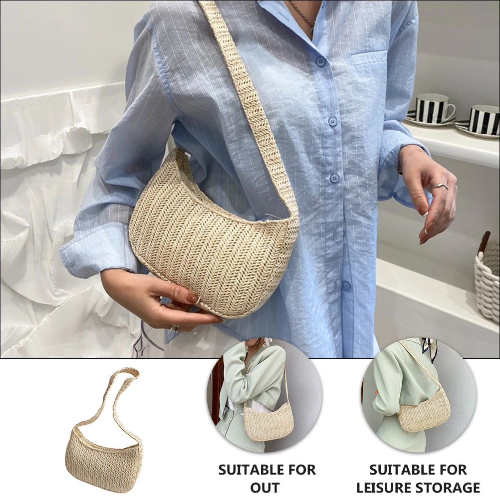 Fashion Crossbody Bag Solid Color Straw Woven Handbag Elegant Shoulder Bag