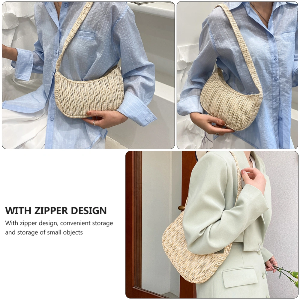 Fashion Crossbody Bag Solid Color Straw Woven Handbag Elegant Shoulder Bag