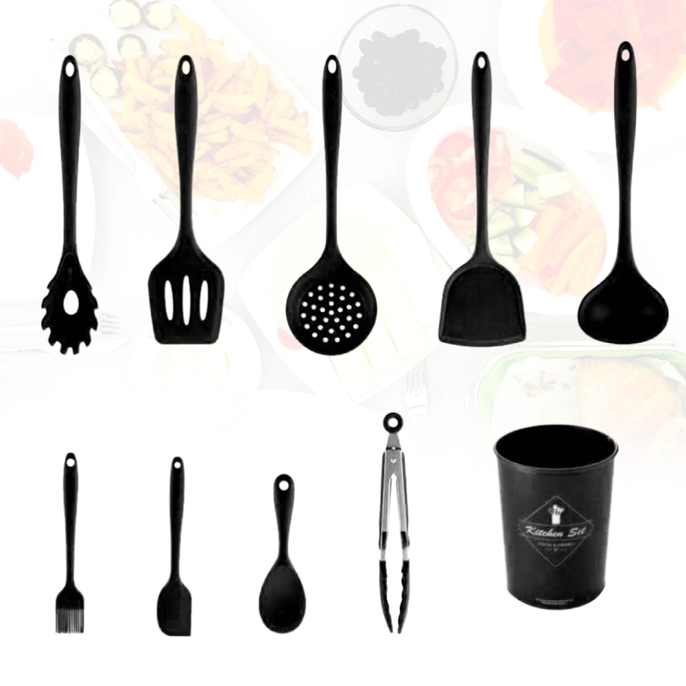 1 Set/9pcs Silicone Cookware Practical Kitchenware Convenient Cooking Supplies Kitchen Utensil for Home Restaurant with Storage Bucket