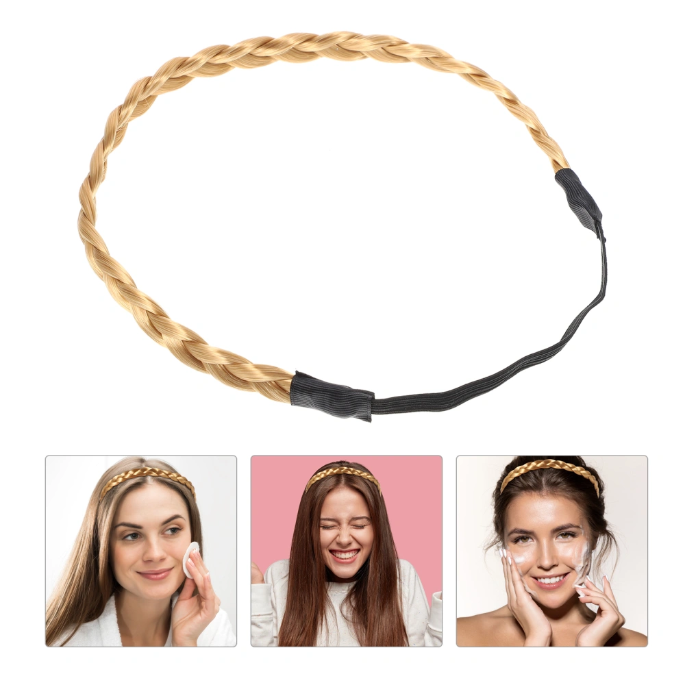 Fashion Elastic Stretch Hair Braided Headband Classic Wide Braids Synthetic Hair Band Hair Piece Women Beauty Accessory (Golden brown)