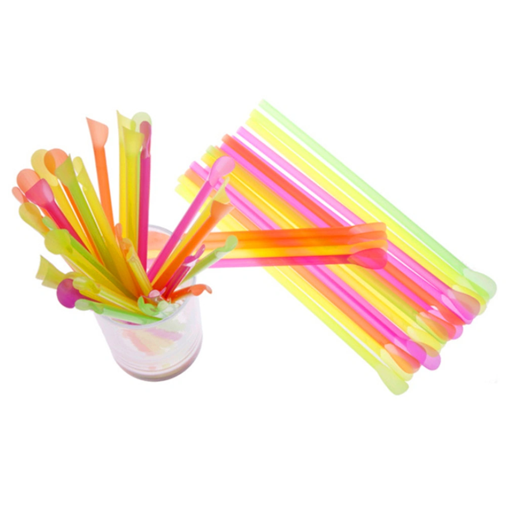 300Pcs Plastic Drink Straws Spoon Design Straws Beverage Straw Plastic Straws Party Favors