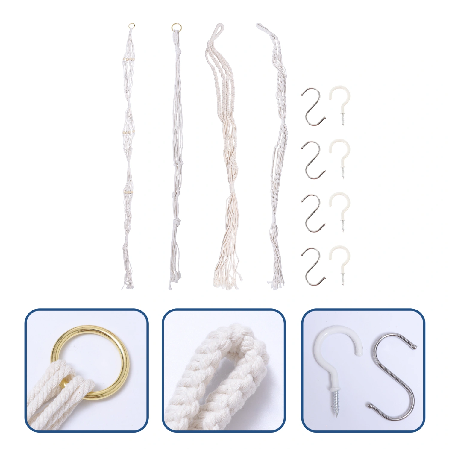 4Pcs Macrame Plant Hangers Planter Basket Wall Hanging Cotton Rope with 8 Hooks