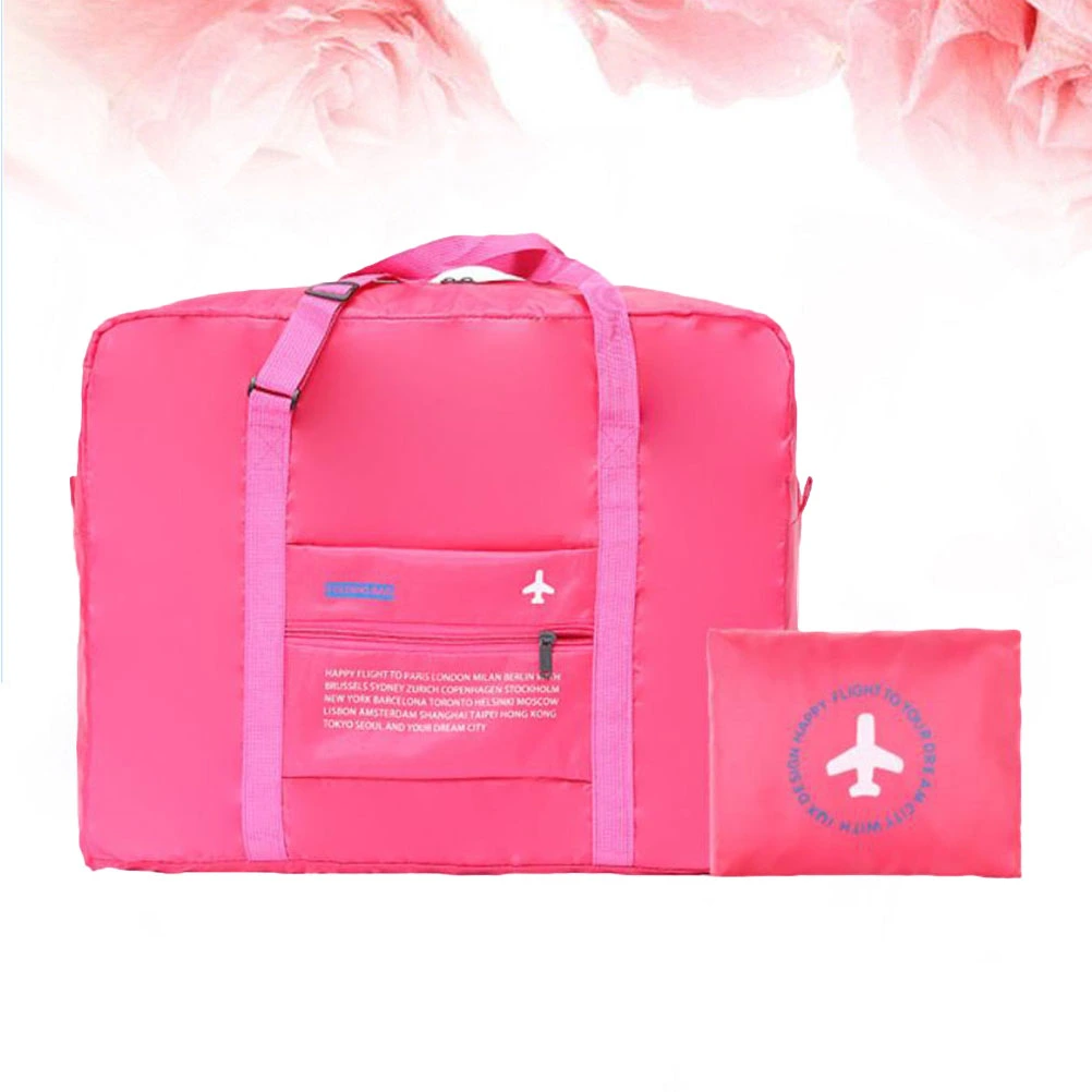 Polyester Waterproof Portable Travel Bag Large Capacity Packable Lightweight Foldable Hand Bag Luggage Duffle Bag for Fitness Shopping (Rose Red)