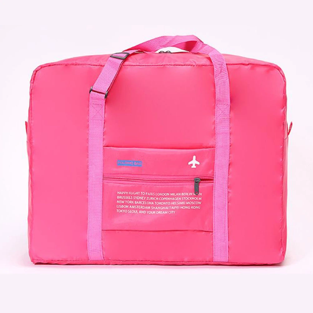 Polyester Waterproof Portable Travel Bag Large Capacity Packable Lightweight Foldable Hand Bag Luggage Duffle Bag for Fitness Shopping (Rose Red)