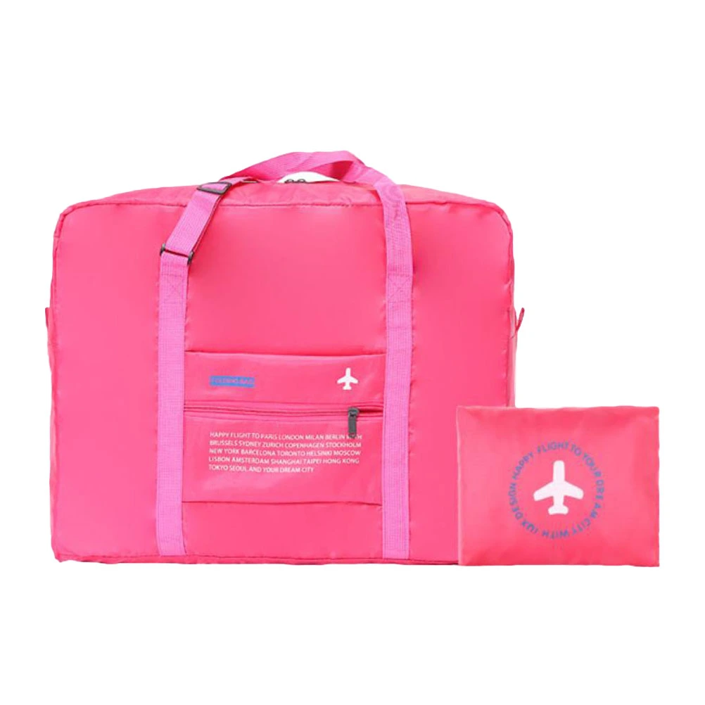 Polyester Waterproof Portable Travel Bag Large Capacity Packable Lightweight Foldable Hand Bag Luggage Duffle Bag for Fitness Shopping (Rose Red)