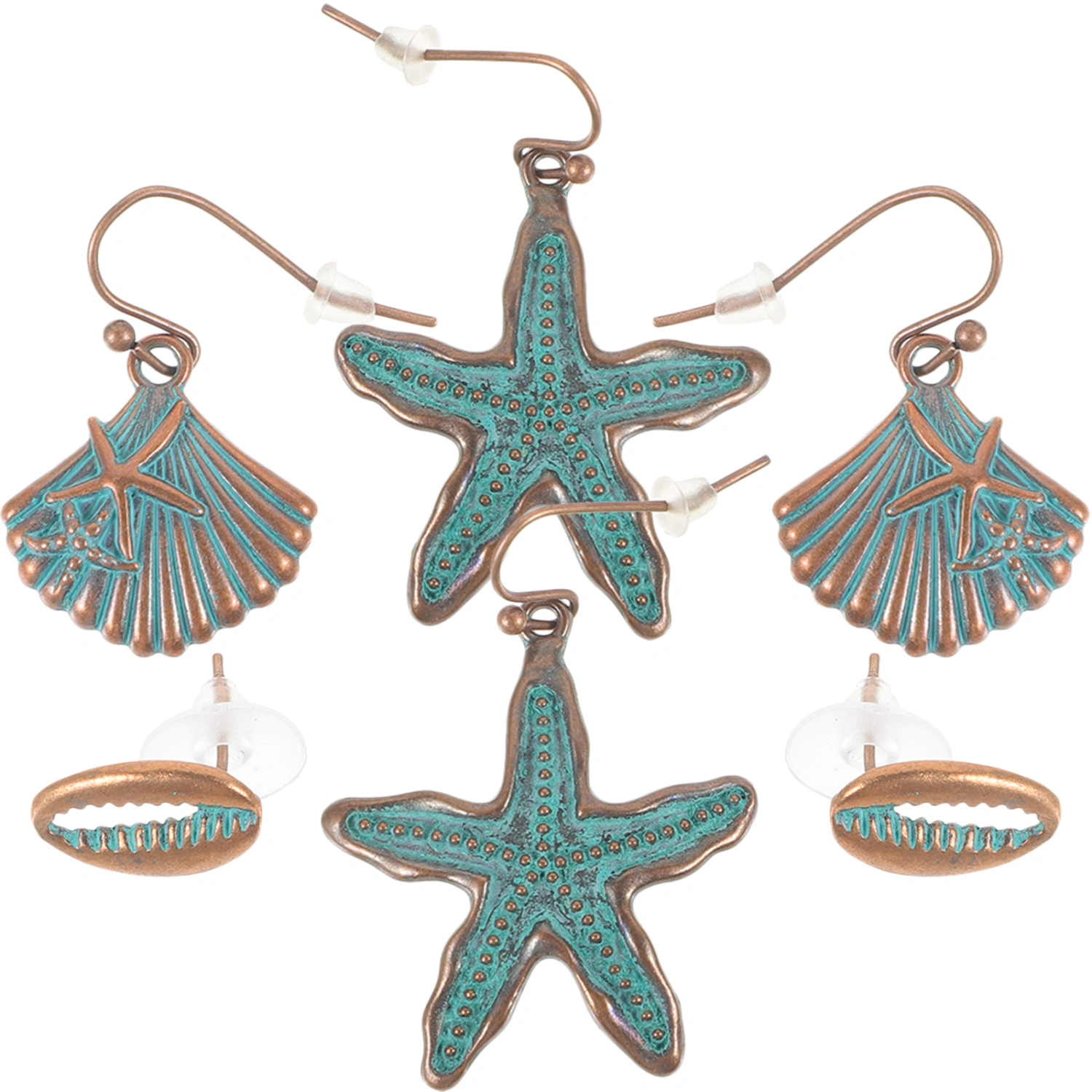 3 Pairs of Ocean Themed Ear Ring Jewelry Delicate Metal Ear Stud Pendant Fashion Holiday Earring