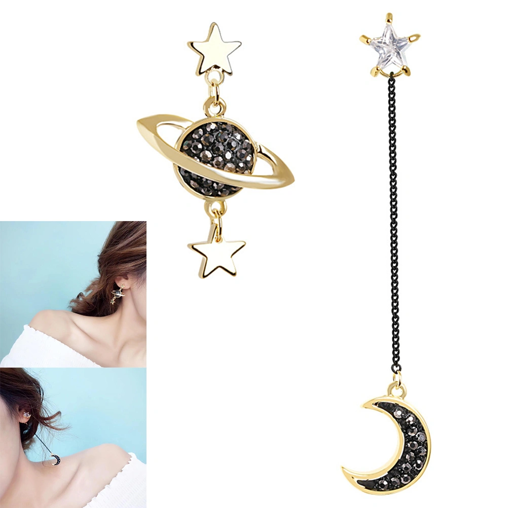Trendy Asymmetric Outer Space Design Earrings Moon Star Plane Shining Earring for Women Party