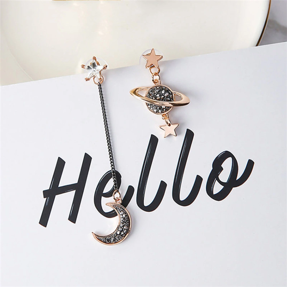 Trendy Asymmetric Outer Space Design Earrings Moon Star Plane Shining Earring for Women Party