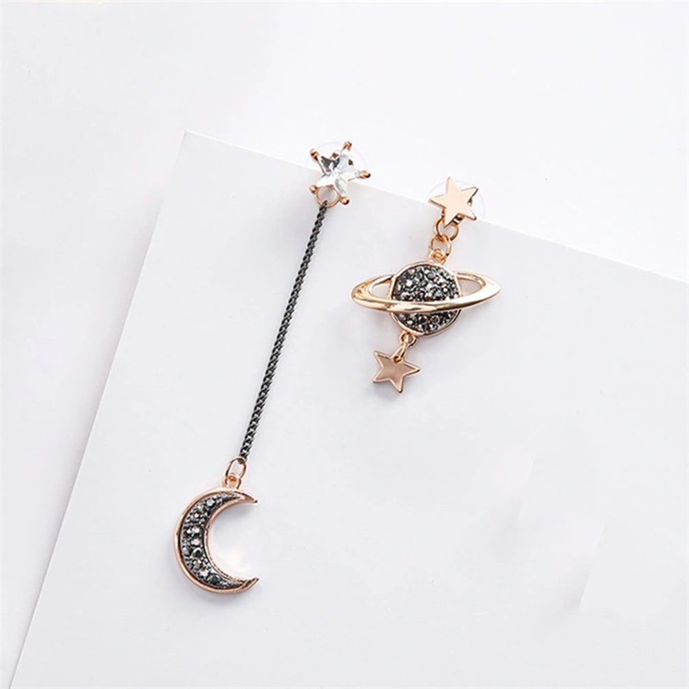 Trendy Asymmetric Outer Space Design Earrings Moon Star Plane Shining Earring for Women Party