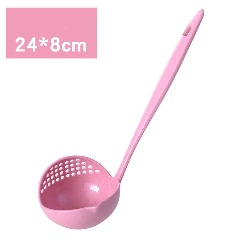 2 In 1 Plastic Straining Ladle Soup Pan Spoon with Filter Strainer Kitchen Dinnerware Cooking Tools (Pink)