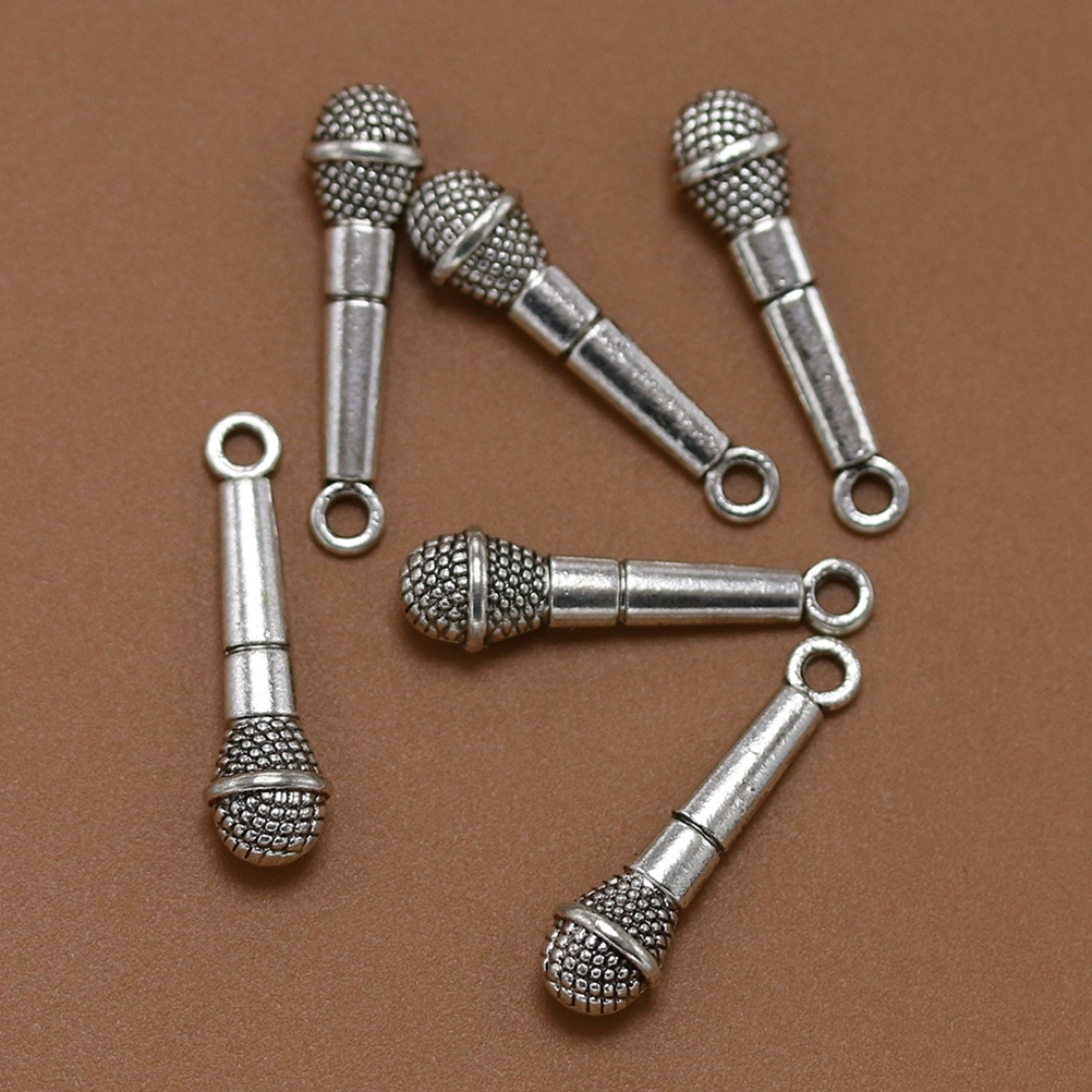 20pcs Microphone Alloy Pendants Charms DIY Jewelry Making Accessory for Necklace Bracelet (Antique Silver)