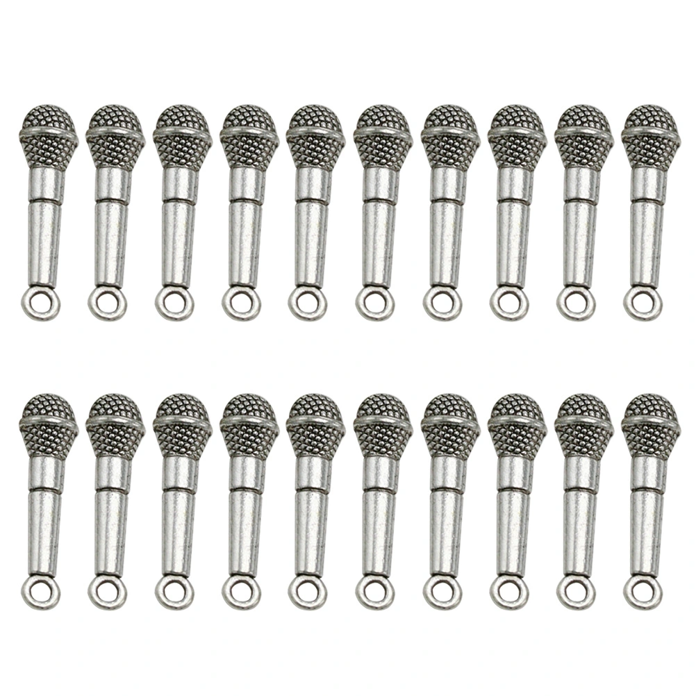 20pcs Microphone Alloy Pendants Charms DIY Jewelry Making Accessory for Necklace Bracelet (Antique Silver)