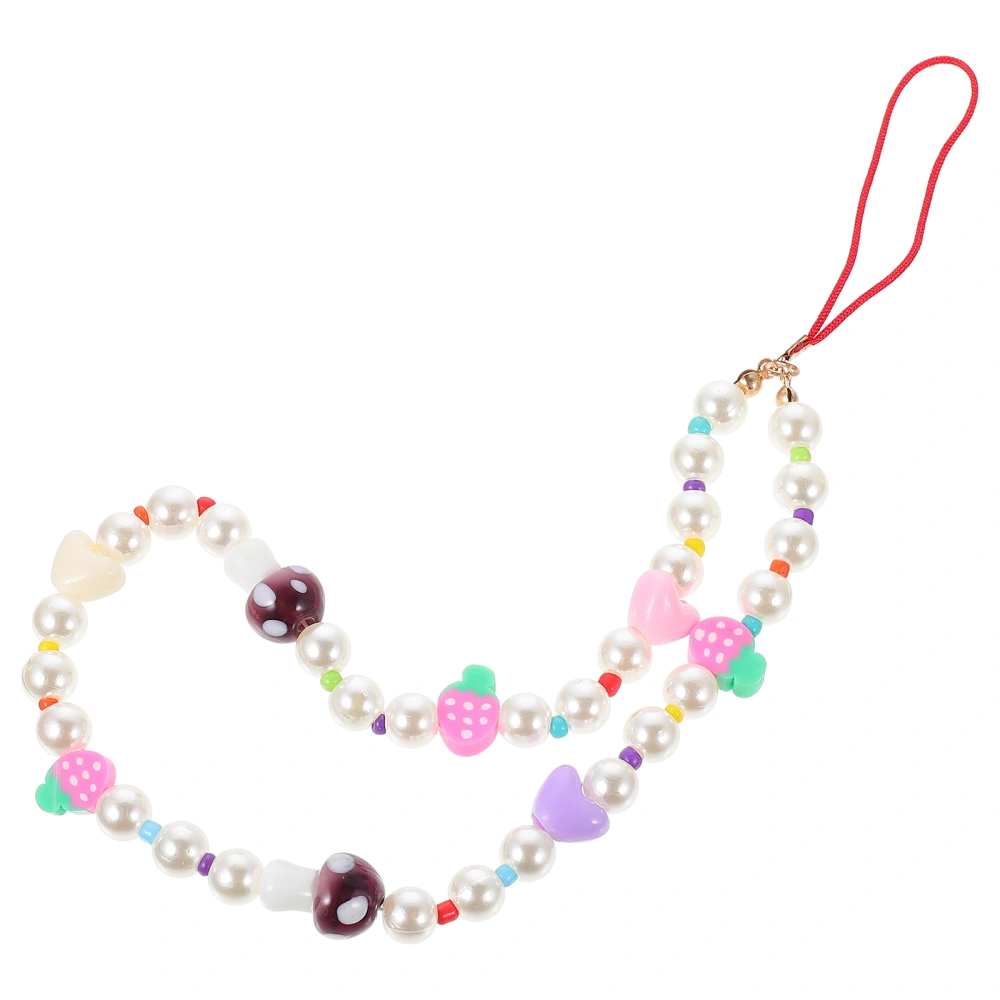 Phone Chain Imitation Pearl Mushroom Fruit Decor Beaded Phone Rope Phone Charm