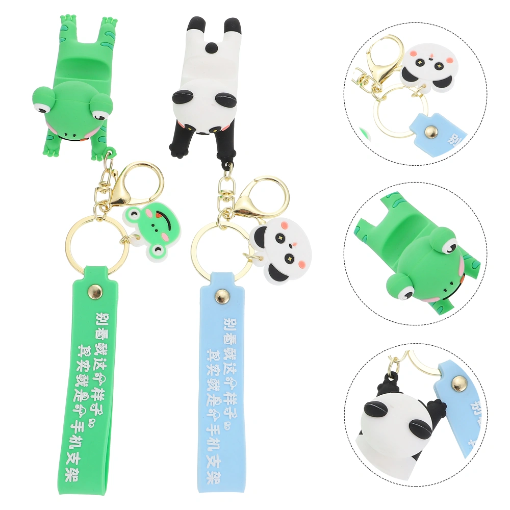 2Pcs Cartoon Keychains Creative Phone Stand Hanging Key Pendants Lovely Keychains