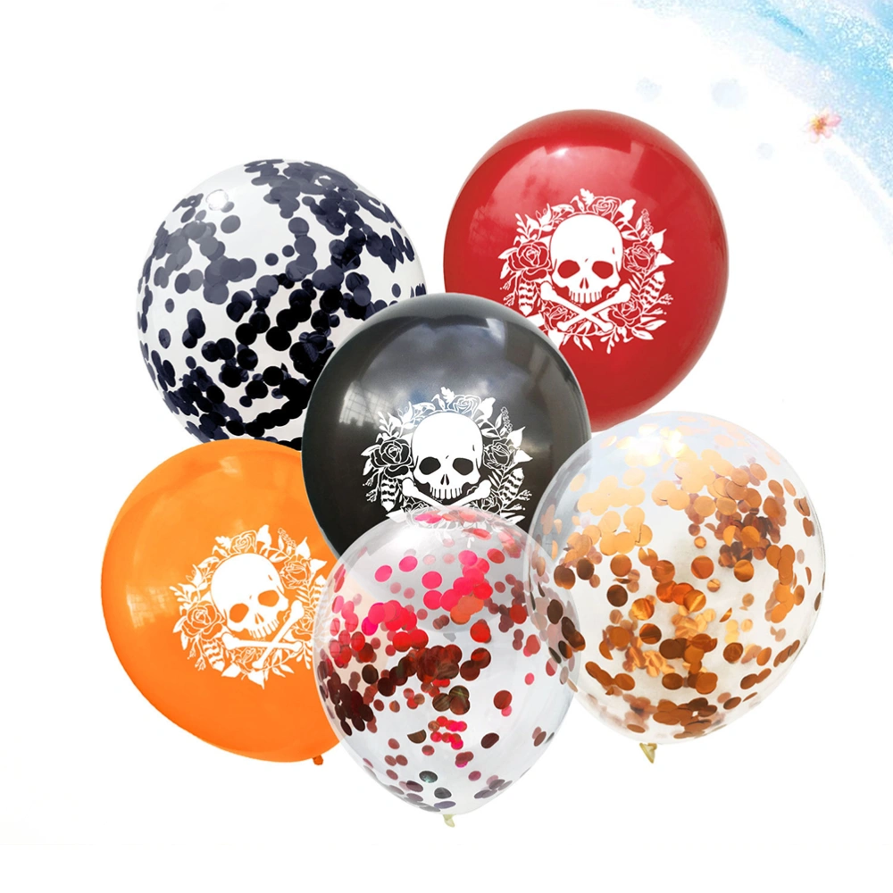 30Pcs 12 Inch Balloons Set Halloween Orange Black Balloons Latex Skull Printed Balloons Party Decorative Confetti Balloons