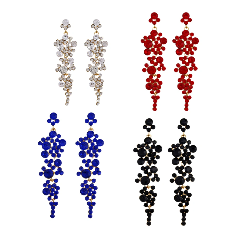 Exaggerate Rhinestone Long Earrings Crystal Dangle Earrings Fashion Accessories for Women Female (Red)