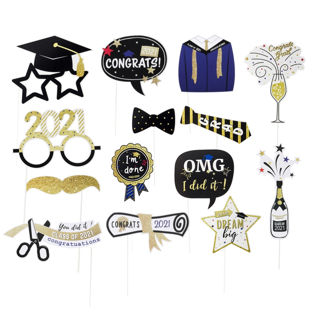 1 Set 14pcs 2021 Graduation Season Handheld Photo Booth Props Graduation Decors