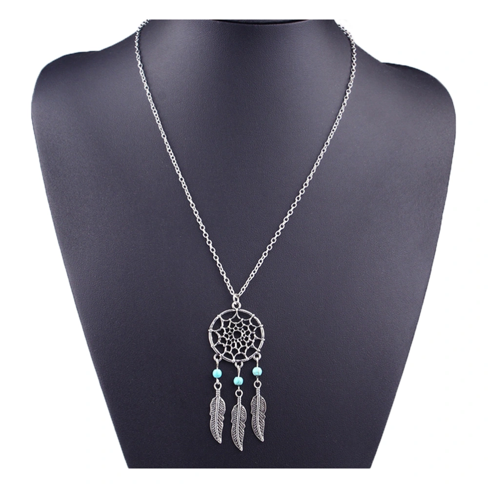 Feather Wing Dream Catcher Necklace Bohemian Dreamcatcher Jewelry Decoration (Three-Turquoise)