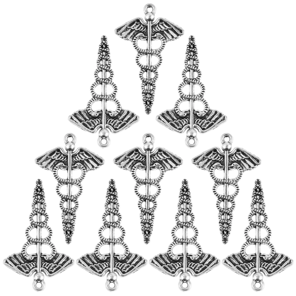 TENDYCOCO 10pcs Retro Alloy Caduceus Shape Pendants Charms DIY Jewelry Making Accessory for Necklace Bracelet (Antique Silver)