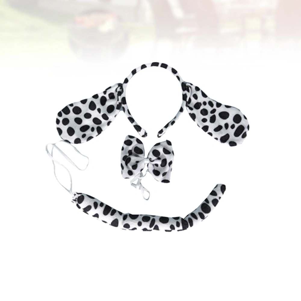 2Pcs Suit Kids Adult Animals Spotty Dog Ears Headband Bow Ties Tail Set Party Cosplay Costume