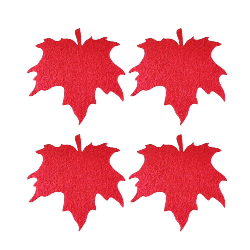 4pcs Maple Leaf Shape Coasters Non-woven Maple Leaf Cup Pad Thanksgiving Cup Mat Non-woven Coasters Red