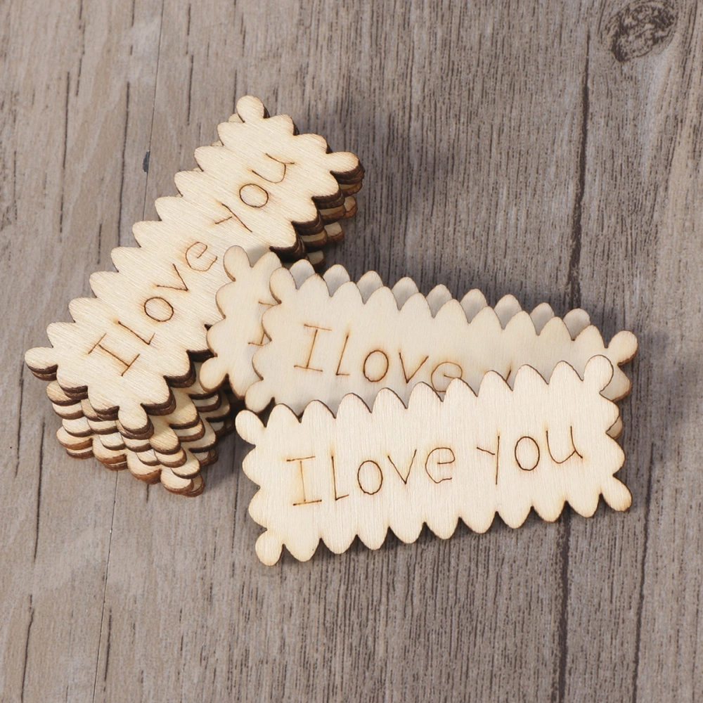 10PCS Wooden Craft Embellishment I Love You Cutout Veneers Slices For Patchwork DIY Crafting Decoration Christmas Tree Pendants Hanging Ornaments Wood Tag For Wedding Party