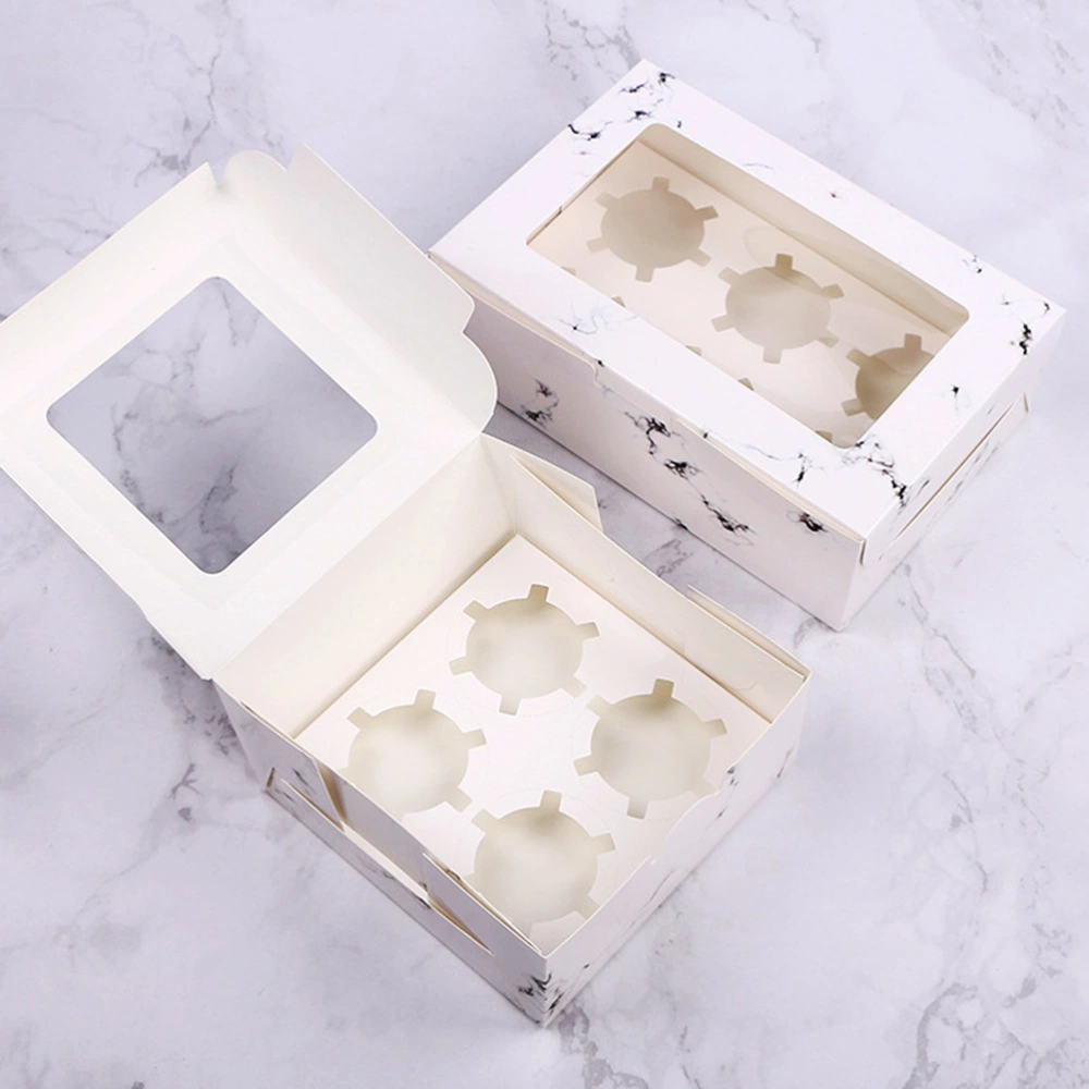 10pcs Marbling Cupcake Boxes with Inserts Windowed Muffin Holder Dessert Containers (4 Cavities)