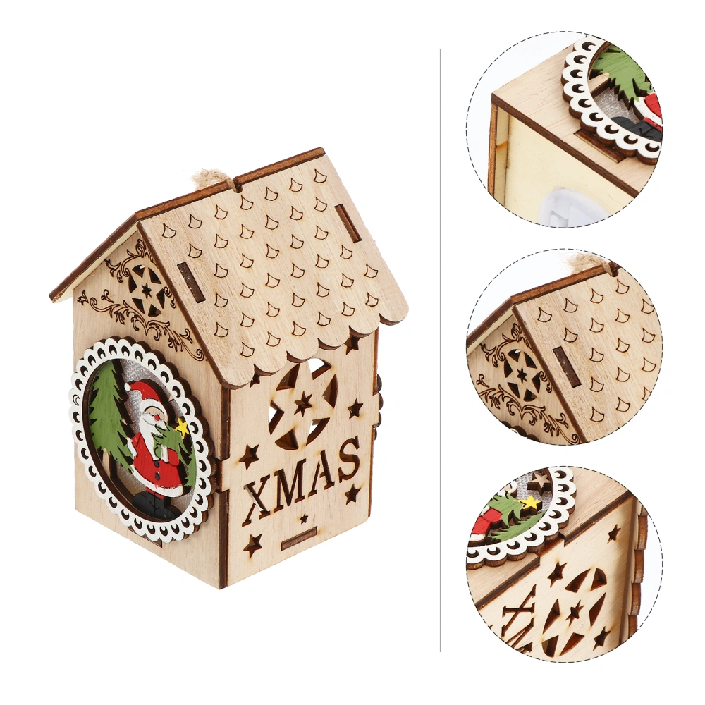 1 Pc Wooden House Ornament Luminous Wood House Christmas Tree Pendants