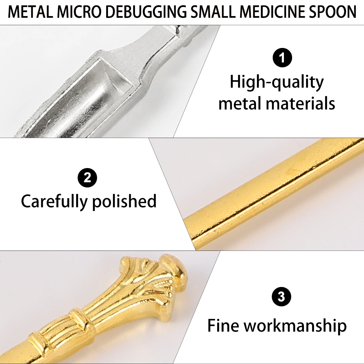 4pcs Metal Micro Laboratory Spoons Reagent Sampling Spoons Medicine Spoons Laboratory Accessory for Medicine Home (Golden, Silver)