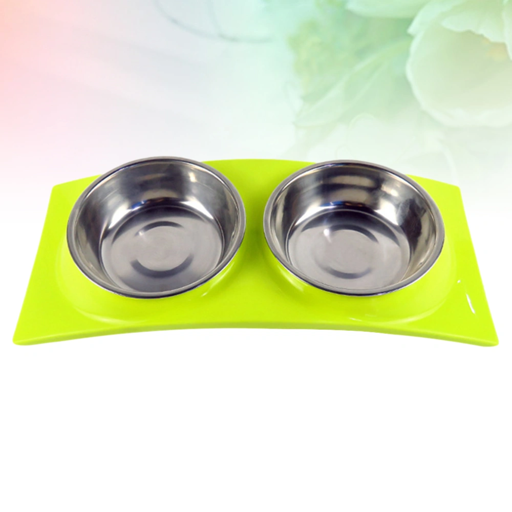 Leakproof Pet Double Bowl Stainless Steel Pet Water Food Feeder Dual Feeding Bowl for Dog Puppy (Green)