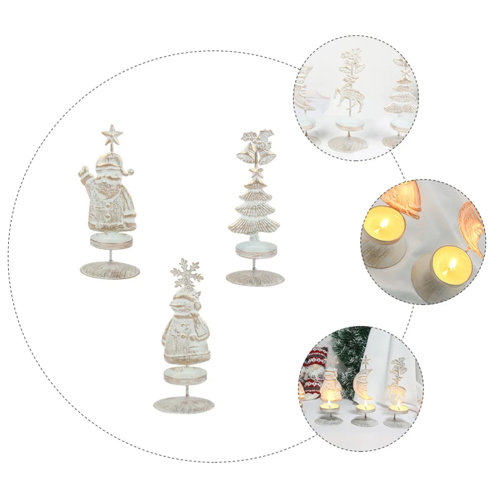 3PCS Retro Christmas Iron Art Candle Holder Creative Xmas Candlestick Ornament