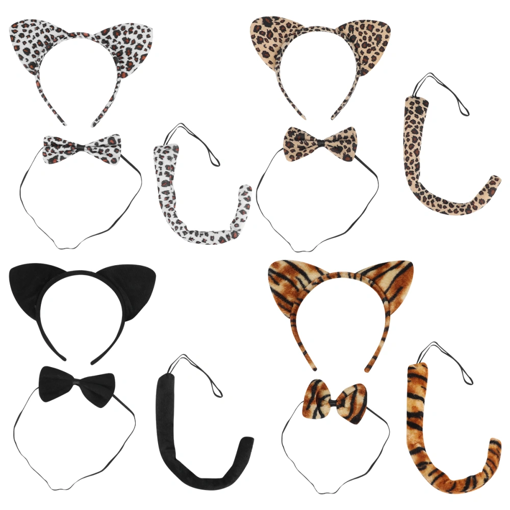 3 Sets Cheetah Tiger Costume Ties Ears and Tail Set for Halloween Party