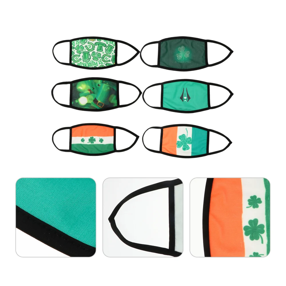 6Pcs St Patrick Day Washable Reusable Adults Face Mask Face Cover for Women Men