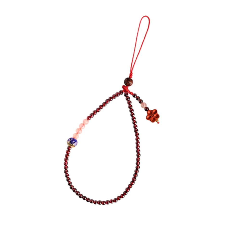 1Pc Natural Garnet Mobile Phone Strap Exquisite Unique Phone Lanyard Wrist Hanging Rope Decoration for Students Adults (Pendant Styling)