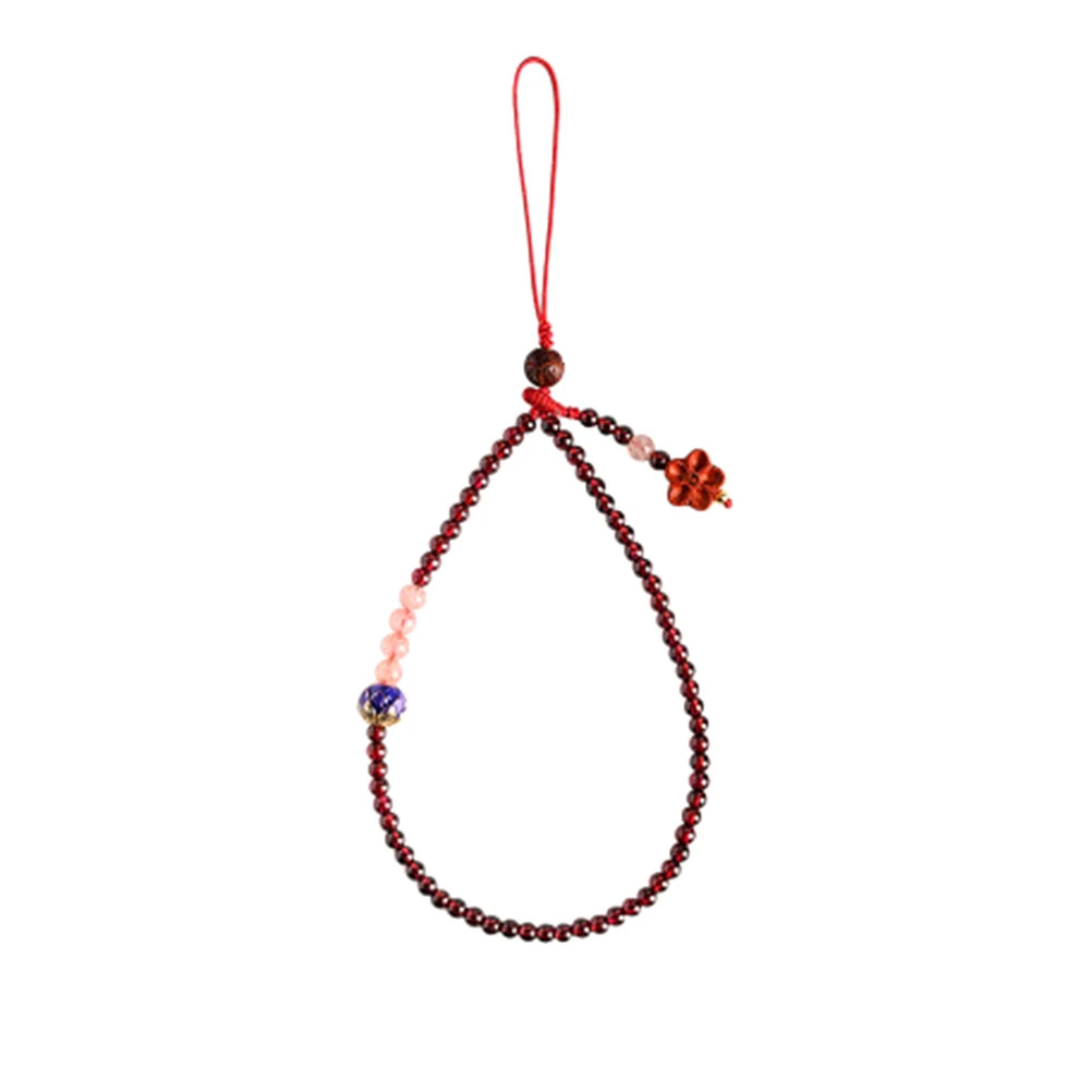 1Pc Natural Garnet Mobile Phone Strap Exquisite Unique Phone Lanyard Wrist Hanging Rope Decoration for Students Adults (Pendant Styling)