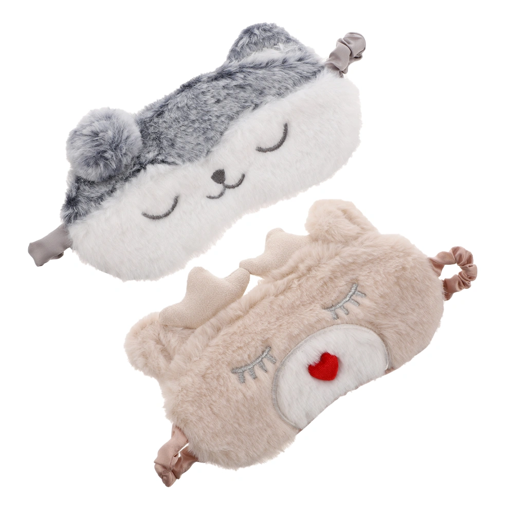 2Pcs Plush Sleeping Mask Cover Lovely Plush Eye Cover Sleep Mask Eyeshade