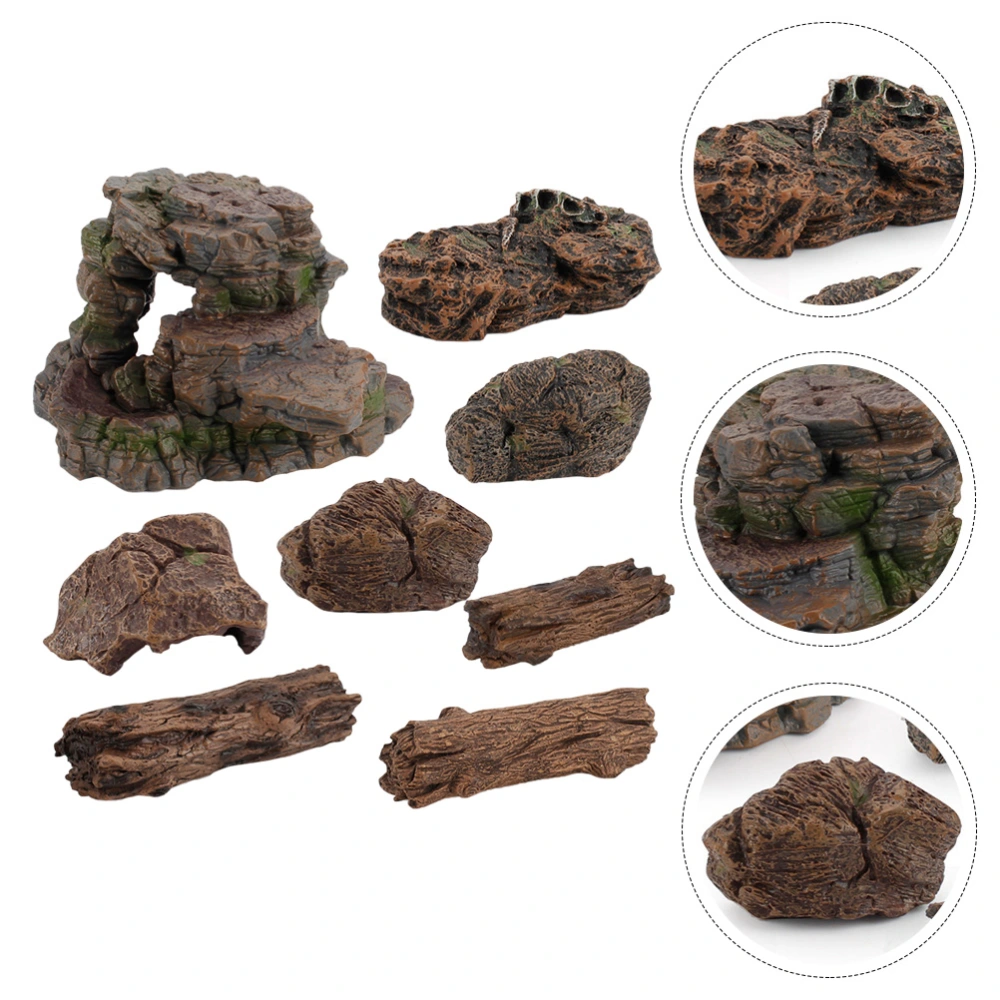 8pcs Kids Model Toys Mini Landscape Adornment Stump Stone Toys Scene Model Toy