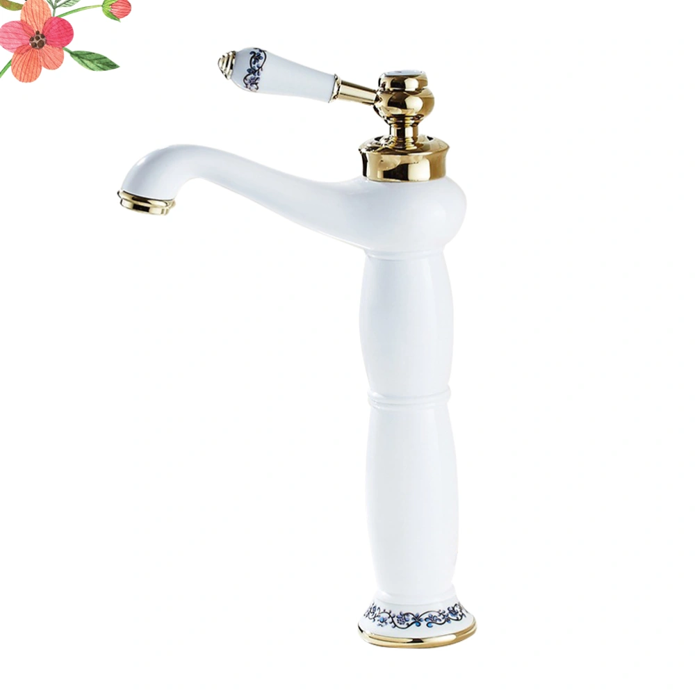 Bathroom Sink Faucet Basin Single Handle Faucets Single Hole Water Mixer Crane Hot Cold Bath Brass Mixer Tap without Pipe (M Type Blue and White Porcelain Heightened)