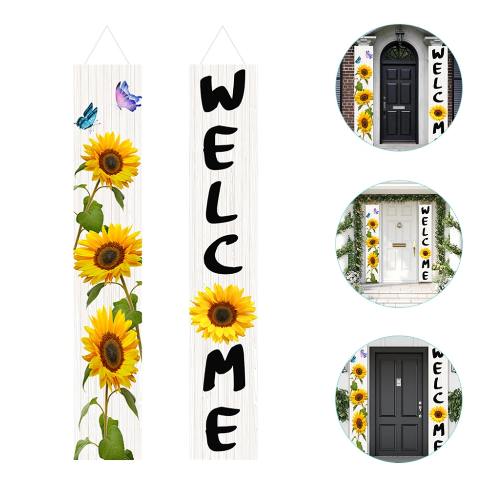 1 Pair Spring Porch Signs Sunflower Banners Welcome Door Sign Seasonal Decoration