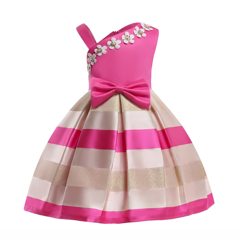 1Pc One-piece Dress Dress One-shoulder Horizontal Stripe Dress Skirt for Child Children(Rosy, 110cm)